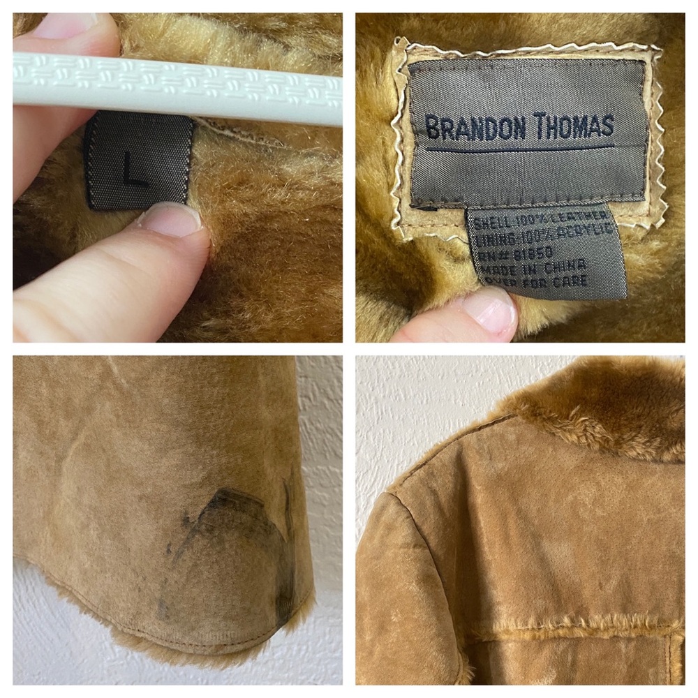 VTG Brandon Thomas 100% suede Leather Faux Fur Trench Coat  - Hippie size Large - Picture 8 of 16